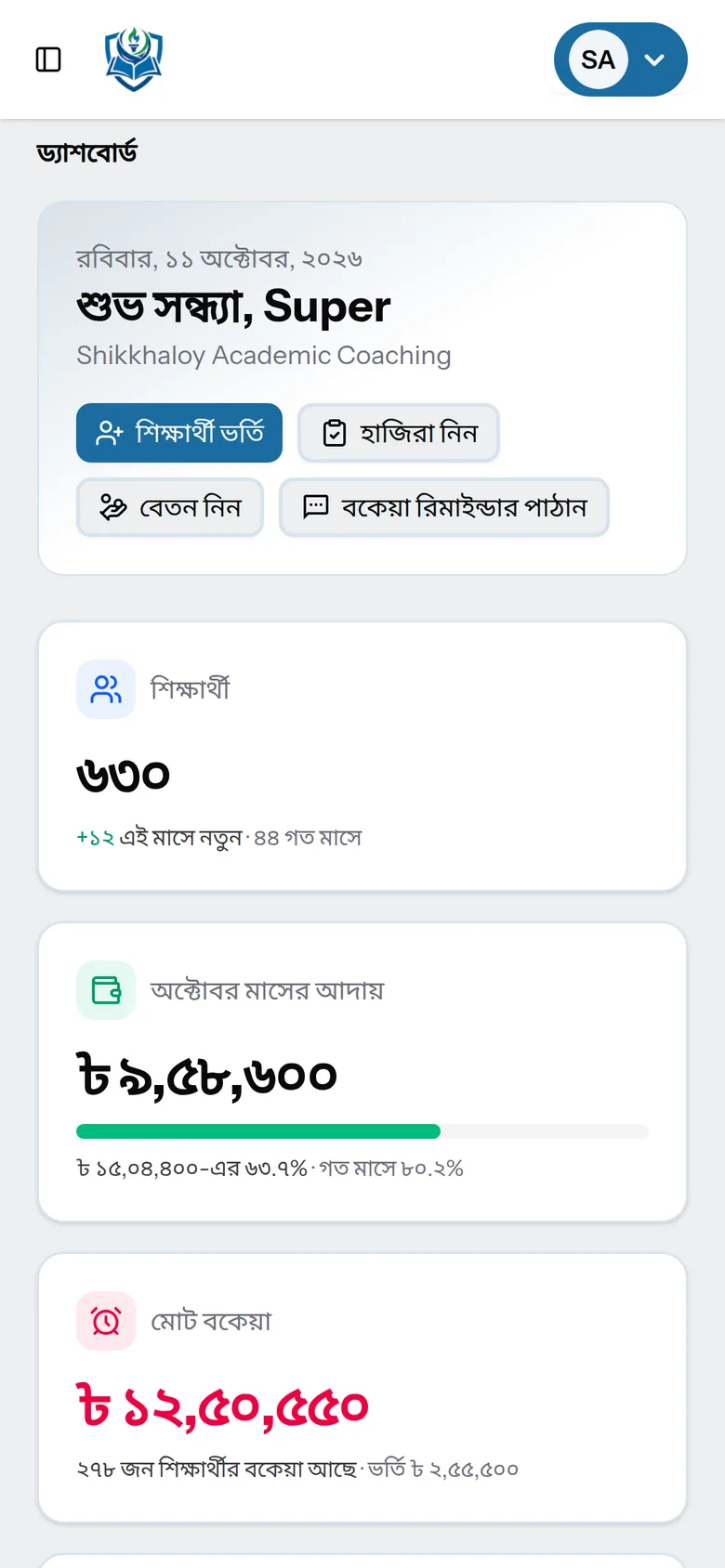 একই ড্যাশবোর্ড মোবাইলে